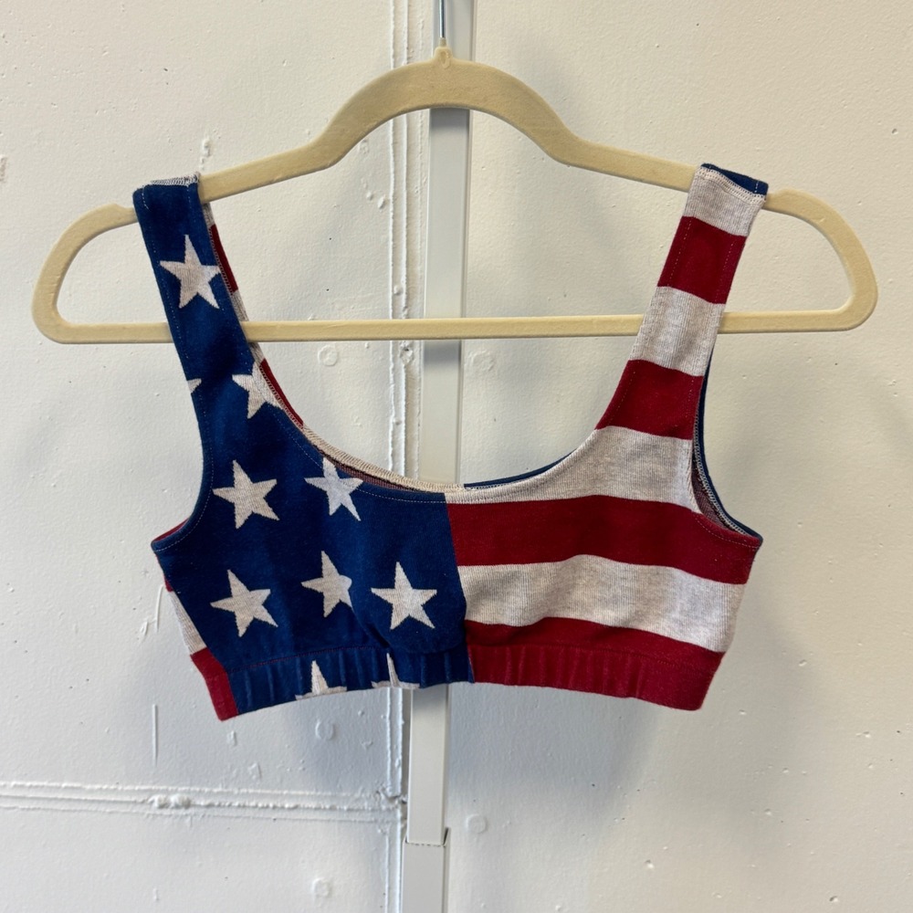 American Flag Stars and Stripes Crop Top Sports Bra Red White Blue Med Patriotic